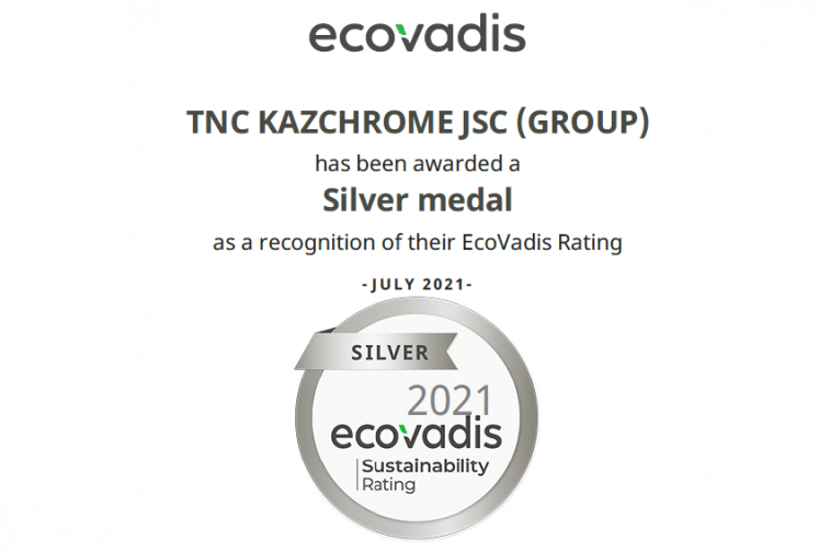 Eurasian Resources Group's Kazchrome has recently received the Ecovadis Silver Award (002) copy